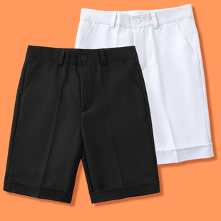 儿童西装短裤男童黑色西裤，夏季大童白色中裤，背带裤小学生西服裤子