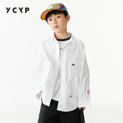 YCYP童装日系工装纯棉男童白衬衫长袖春秋装儿童衬衣中大童潮
