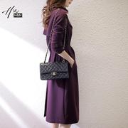 定制紫色风衣外套女2023秋季穿搭高级感中长款小个子女士大衣