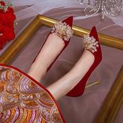 婚鞋新娘鞋红色细高跟鞋，春女2023不累脚敬酒中式秀禾服结婚鞋