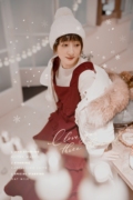兰奕屋语原创 酒红方领羊毛波浪边背带蛋糕长裙 收腰冬季圣诞新年