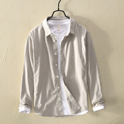 男士长袖衬衫纯棉潮流修身商务，休闲打底纯色，白衬衣服男装秋装寸衫
