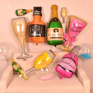 成人生日布置气球酒瓶，酒杯主题派对聚会场景创意，装饰用品铝膜气球