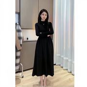 秋季经典赫本风，复古显瘦长袖法式气质纯色，黑色连衣裙8907#