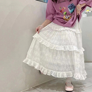 波拉韩国童装女童纱裙，2023夏季小女孩白色长裙，儿童仙气半身裙子