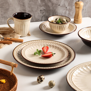 舍里美式复古碗碟碗盘套装盘子菜盘家用网红欧式创意陶瓷组合餐具