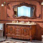 欧式浴室柜组合红橡木洗漱台洗脸盆，柜卫生间大理石双盆洗手台定制