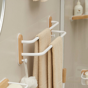 CMEO原木风白色免打孔毛巾架卫生间浴巾架毛巾杆挂杆壁挂式置物架