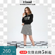 Eland衣恋个性polo领时尚字母印花卫衣女设计感黑色上衣