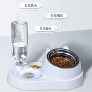 猫碗护颈双碗自动饮水幼猫用品可爱一体饮水器宠物喝水陶瓷喵用品