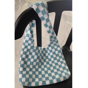 菱形格子包包棋盘格包手工编织包包Ddiy材料包毛线钩针送女朋友