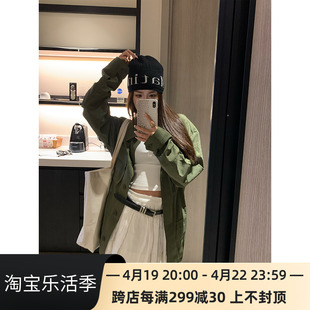 makistudio2023秋季时尚，显瘦休闲工装风衣，军绿色夹克外套女