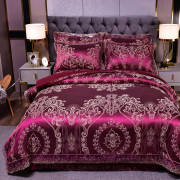 网红款欧式床上四件套贡缎提花丝绸缎蕾丝被套高档床单双人1.8m床