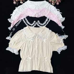 原创lolita洋装纯棉，甜美短袖衬衫娃娃，领短款高腰显瘦内搭夏