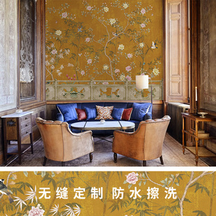 中式花鸟壁纸复古轻奢客厅餐厅背景墙定制无缝无纺布墙纸卧室墙布