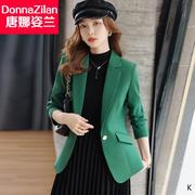 绿色小西装外套女春秋2024小个子韩版休闲气质，修身短西服上衣
