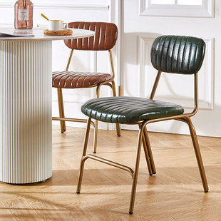 美式软包餐椅设计师久坐舒服靠背餐厅复古椅创意单人铁艺家用椅子