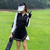 韩版高尔夫服装女春季长袖上女衣时尚修身半身百褶短裙子运动套装