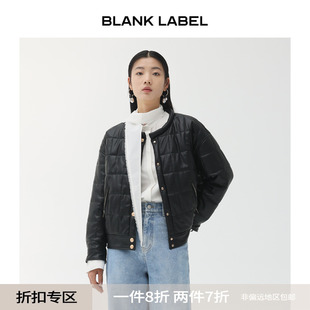 BLANK LABEL 极简高级微光泽环保PU皮衣短款棉衣棉服女冬黑色夹克