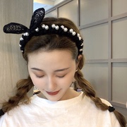 韩版珍珠蕾丝兔耳朵发箍可爱少女百搭洗脸发卡显脸小俏皮减龄头箍