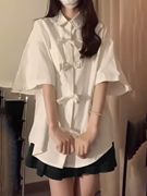 两件/套装新中式国风蝴蝶结短袖白衬衫+高腰显瘦百褶半身裙女学生