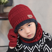 男童帽子冬季加厚围脖手套，亲子套装中大童，帅气防寒防风针织毛线帽