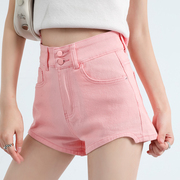 粉色牛仔短裤女2024夏季薄款高腰，a字版弹力，小个子设计感白色热裤