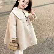 韩国童装毛呢大衣女童冬季洋气女宝宝保暖儿童双面中长款外套