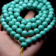 湖北原矿高瓷蓝绿松石108颗佛珠手链圆珠对散珠天然单珠文玩男女