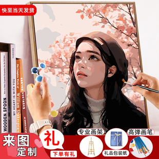 diy数字油画定制填充真人照片，油彩画手工，礼物手绘涂鸦填色丙烯画