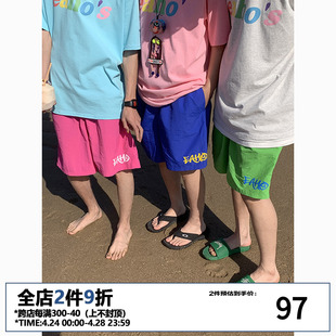 EAHO美式彩色沙滩裤子2024夏季潮牌宽松速干五分裤运动短裤男