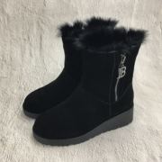 冰洁女鞋2020冬季真皮磨砂皮，平跟坡跟中筒靴，加绒保暖棉靴16-2538