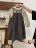 2023秋季韩国女童甜美娃娃领刺绣碎花衬衫复古洋气吊带裙套装
