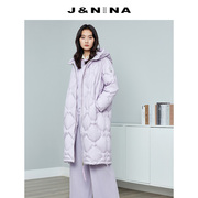 J＆NINA捷恩尼纳时尚菱形白鹅绒羽绒服女冬季加厚保暖中长款外套