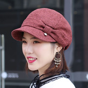 帽子女秋冬季纯色硬沿休闲时装帽针织，布带中老年鸭舌帽玫瑰棒球帽