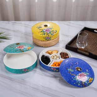 特色圆形珐琅彩干果盒创意五格，凉菜碟拼盘彩色中式料碟干冰餐具
