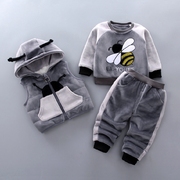 宝宝秋冬装男童，加绒加厚套装0-1-2-3岁洋气三件套韩版婴儿童，衣服4
