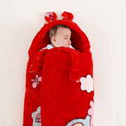 婴儿抱被儿童毯子外出防风带帽披风，宝宝睡袋冬天包被斗篷加厚毛毯