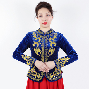 新疆舞蹈演出表演服春秋女士金丝绒绣花烫钻上衣长袖民族服饰外套