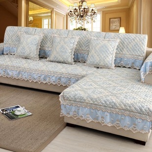 沙发垫欧式四季通用布艺简约现代坐垫子，高档蕾丝全包万能沙发套罩