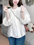 蕾丝雪纺长袖衬衫设计感小众，初秋女装2023年秋季洋气长袖上衣