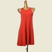 洛杉矶牌牌红色百褶a字裙欧美风宽松版无袖，针织短裙外贸连衣裙