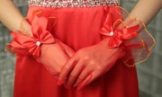 新娘短手套缎结婚纱礼服，配件新娘手套，红色蕾丝短款