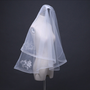新娘短款头纱 插发梳遮面白色唯美婚纱头纱 蕾丝花边优雅