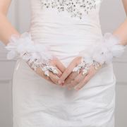红色白色新娘结婚婚纱礼服手套短款花朵钻饰影楼造型手套