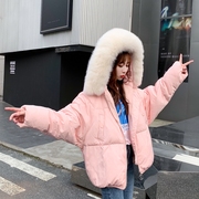 2019冬季大毛领羽绒服女白鸭绒，韩版宽松长袖，连帽短款加厚外套