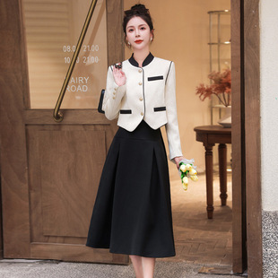 优雅气质小香范时尚(范时尚，)套装2023秋季韩版修身外套中长裙两件套裙