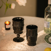 中古风法式浮雕玻璃杯，葡萄暗黑色红酒杯，餐厅水杯复古欧式饮料杯