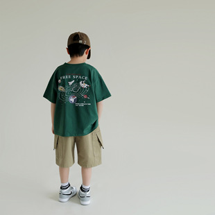 儿童洋气卡通印花圆领短袖T恤衫潮夏季日系男童休闲全棉半袖上衣