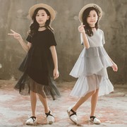 女童连衣裙夏装雪纺拼接2023超洋气时尚儿童装，短袖公主裙子潮